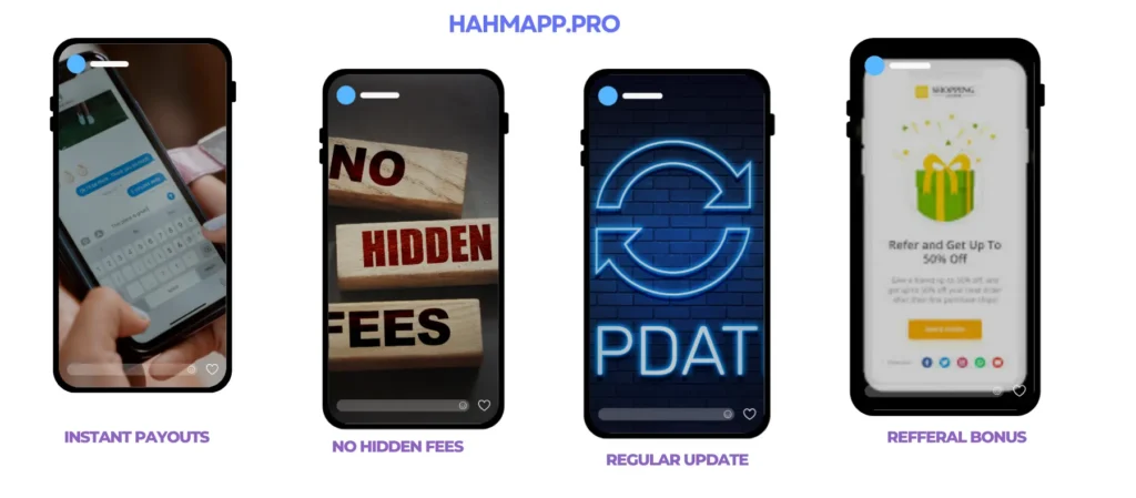 hahm features instant payout, no hidden fees, regular updates and refferal bonus